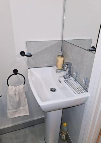 罗姆福特1-bed flat near Romford station的浴室设有白色水槽和镜子