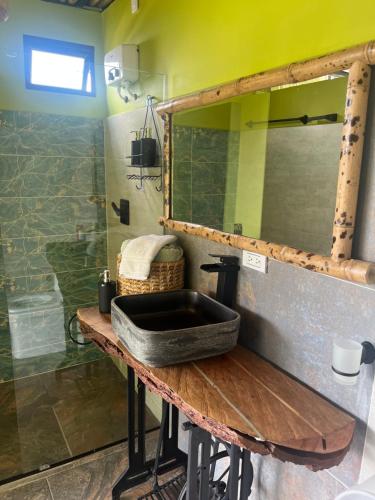 佩雷拉Glamping ríos voladores pereira的一间带水槽和镜子的浴室