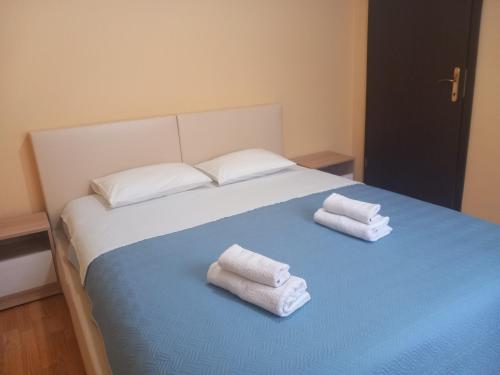 波德戈里察Apartment Filipovic的床上有两条毛巾