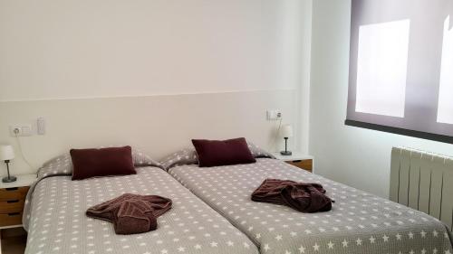 艾姆布里亚布拉瓦CAP RAS 40 A的一间卧室配有两张带毛巾的床