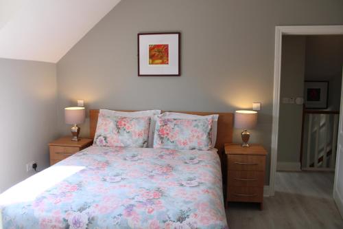 肯梅尔Cosy Holidayhomes Kenmare的一间卧室配有一张床和两个带灯的床头柜