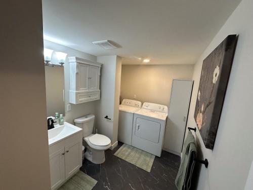 坎卢普斯Renovated 2 Bedroom Suite w/ King Bed的一间带卫生间和水槽的小浴室