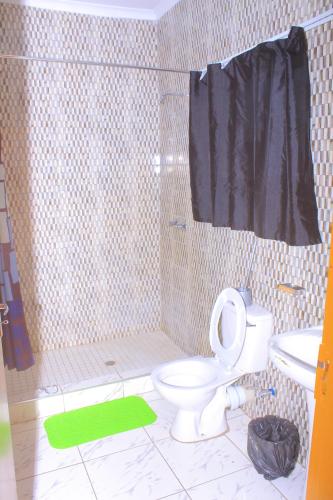 卡萨内Luma Guest House的带淋浴、卫生间和盥洗盆的浴室