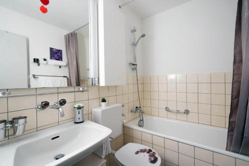 艾姆敦Apartment Panoramablick的一间带水槽、卫生间和镜子的浴室