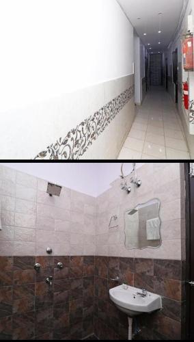 勒克瑙Hotel moon place的浴室的两张照片,配有水槽