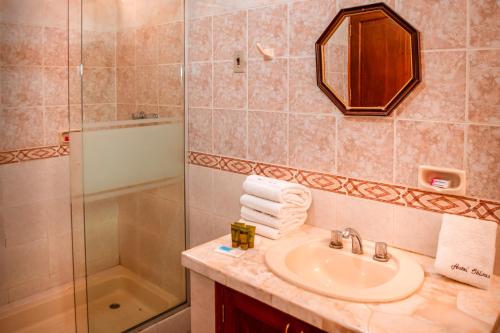 科恰班巴Hotel Oblitas的一间带水槽和淋浴的浴室