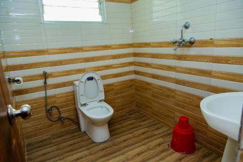 加德满都Hotel Everest Regency的一间带卫生间和水槽的浴室