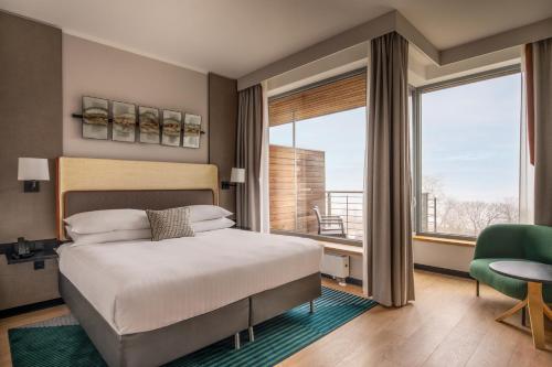 索波特索波特万豪度假酒店及Spa的一间卧室设有一张床和一个大窗户