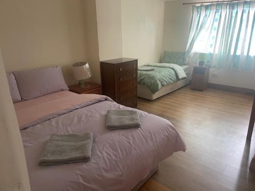 舒尔河畔卡里克Kickham Street Budget Accommodation的一间卧室配有一张床,上面有两条毛巾