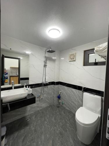河内Dodo home AC的浴室配有卫生间、盥洗盆和淋浴。