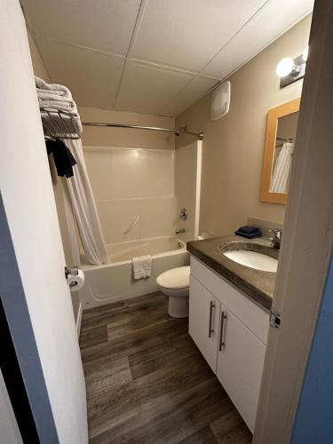 尤克卢利特西海岸海港汽车旅馆的浴室配有卫生间、盥洗盆和浴缸。
