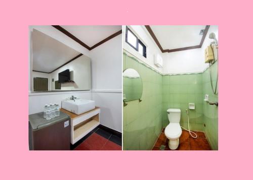 Lapu Lapu CityMax Travellers Inn的浴室设有水槽和卫生间,两幅图片