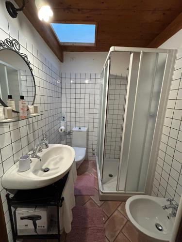 塔武利亚Al Castello的带淋浴、盥洗盆和卫生间的浴室