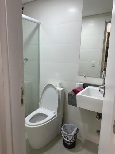 佩洛塔斯Apartamento acqua的白色的浴室设有卫生间和水槽。