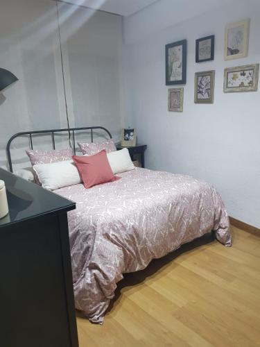 科尔多瓦Apartamento Barrionuevo的一间卧室配有带粉色和白色枕头的床