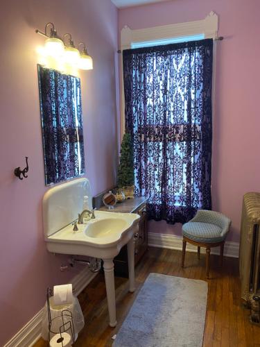 圣约瑟夫Vineyard Mansion B&B的一间带水槽和窗户的浴室