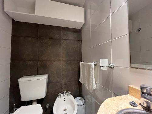 罗萨里奥Premium Apartment Rosario - Joan Miró的一间带卫生间和水槽的小浴室