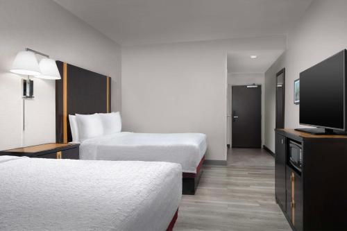 埃尔帕索帕索机场汉普顿套房酒店 的酒店客房设有两张床和一台平面电视。
