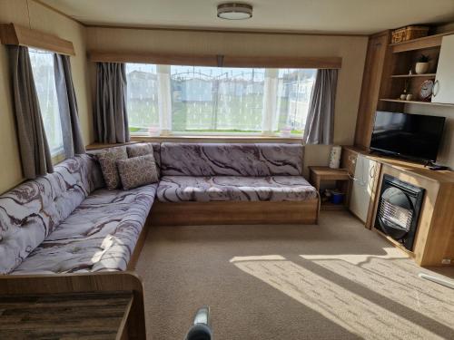 英戈尔德梅尔斯Woods caravan的带沙发和电视的客厅