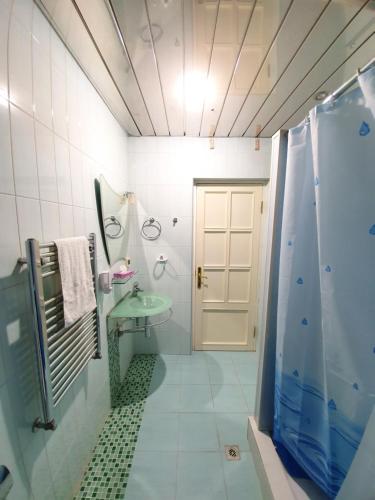 埃里温Doss Guest Hause的带淋浴、水槽和门的浴室