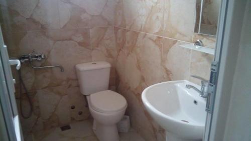 巴统Guest House Batumi的一间带卫生间和水槽的浴室