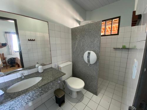 尼西亚弗洛雷斯塔Tabatinga Beach Hotel的一间带卫生间、水槽和镜子的浴室