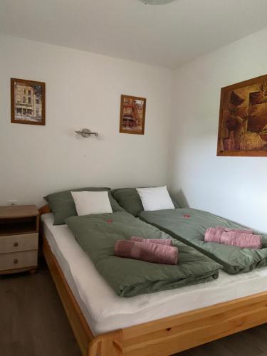 巴拉顿凯奈谢Faház a kertben Apartman 2的一张床上有两个枕头的房间