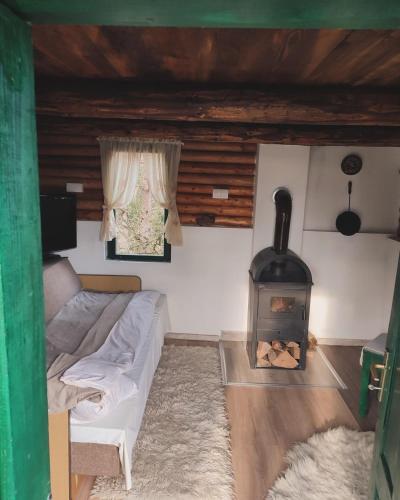 Han PijesakBrvnara Gromki - Mountain house的带沙发和壁炉的客厅