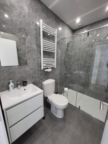 布鲁塞尔Private rooms - European Quarter的浴室配有卫生间、淋浴和盥洗盆。