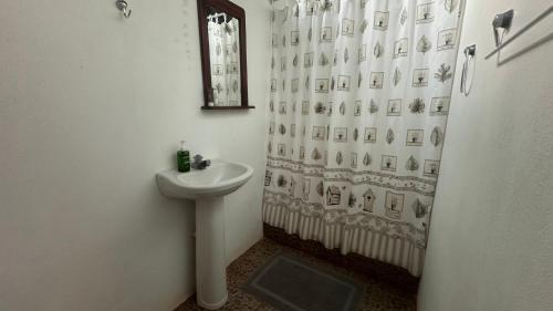 希门尼斯港Ecoturístico La Tarde的白色的浴室设有水槽和镜子