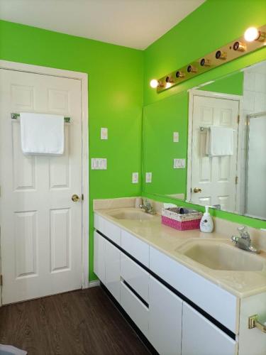 温哥华LLT HomeAway的绿色浴室设有两个水槽和镜子