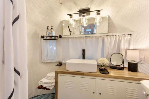 坦帕South Tampa Airstream Farm Stay的一间带水槽和镜子的浴室