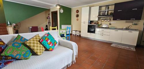 PianelloBb24 - Casa Sul Fiume的客厅配有带色彩缤纷枕头的白色沙发