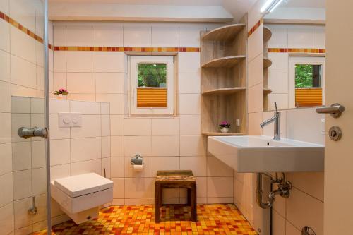 阿伦斯霍普Dat Lütthus的一间带水槽和卫生间的浴室