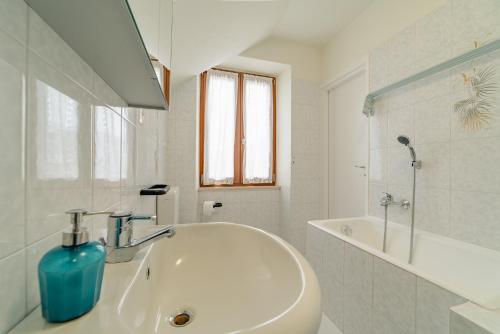 布雷佐内加尔达Garda Doma的白色的浴室设有水槽和浴缸。