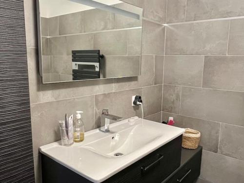 卢恰纳Appartement T3 Lucciana的浴室设有白色水槽和镜子