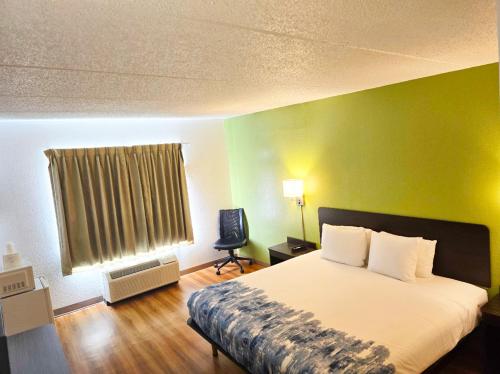 威洛比Willow Lodge Willoughby Cleveland的一间卧室设有一张床和绿色的墙壁