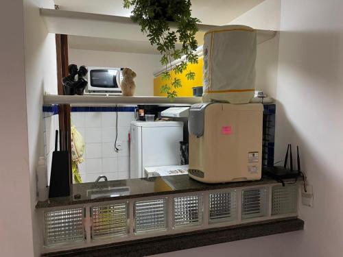 萨尔瓦多EDIFÍCIO METROPOLE ONDINA的厨房配有带微波炉的台面