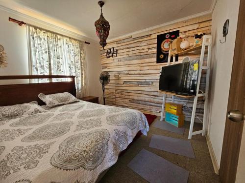 Puente AltoRÚSTICA VIZCACHAS的一间卧室配有一张床和一台平面电视