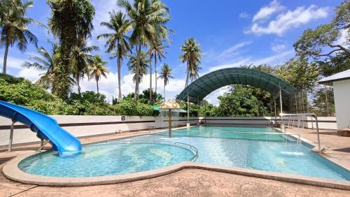 日得拉C酒店的棕榈树度假村内带滑梯的游泳池