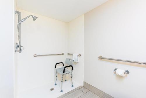 布雷登顿西阿玛里洛智选假日酒店及套房的浴室内带椅子的步入式淋浴间