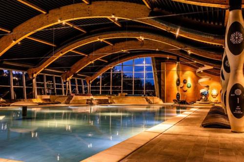 伦达瓦APARTMA LINDAU的一座带天花板的大型游泳池