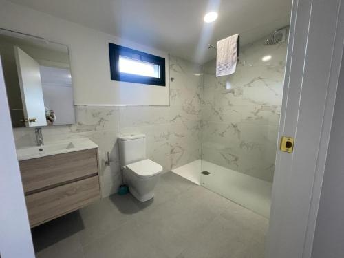 维戈Posada Celtia的浴室配有卫生间、盥洗盆和淋浴。