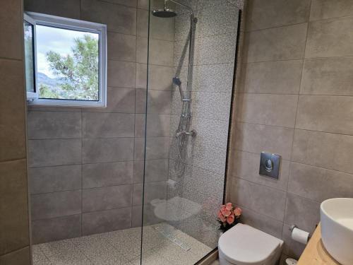 阿彻奇洛斯SOLYMAR PRIVE的带淋浴、卫生间和盥洗盆的浴室