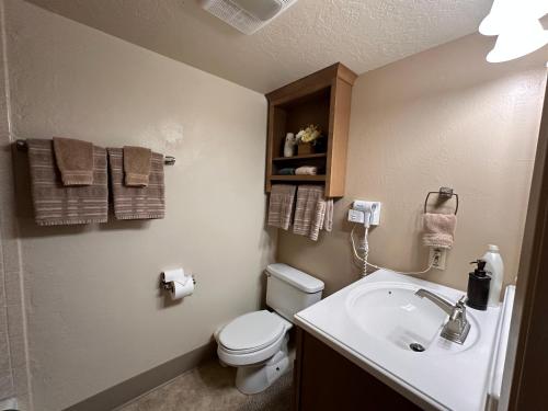 西优胜美地Yosemite Condominium Loft unit -B202的浴室配有白色卫生间和盥洗盆。