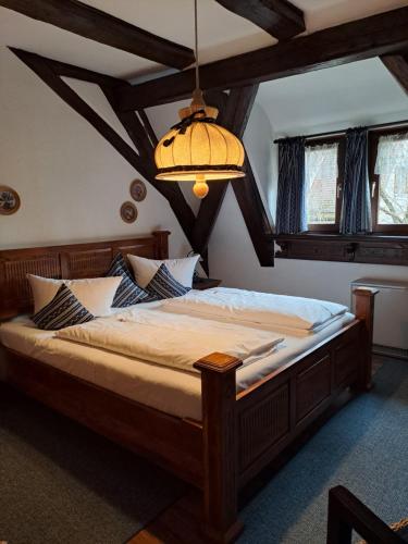 罗滕堡艾尔弗拉恩基斯克葡萄酒馆酒店的一间卧室配有一张带吊灯的大床
