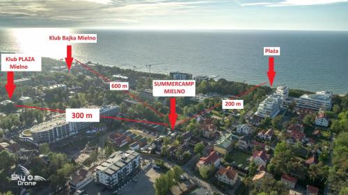 梅尔诺SummerCampMielno Domki Holenderskie的城市地图的上方景观