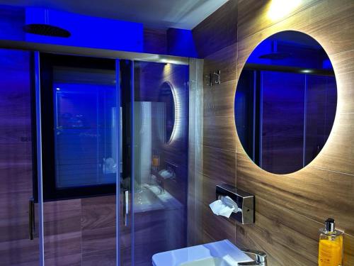 弗罗西诺内費辛隆尼特斯塔尼酒店的带淋浴、盥洗盆和镜子的浴室