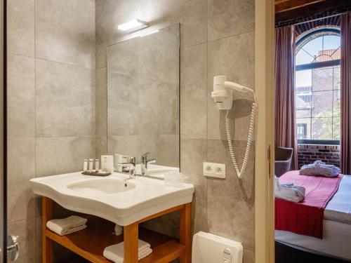 根特Budget Rooms by Ghent RIver的一间带水槽和淋浴的浴室