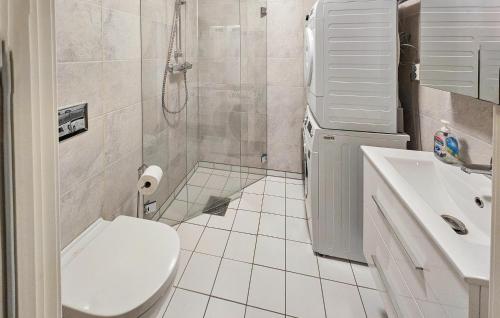 NoresundAwesome Home In Noresund With Wifi的浴室配有卫生间、淋浴和盥洗盆。